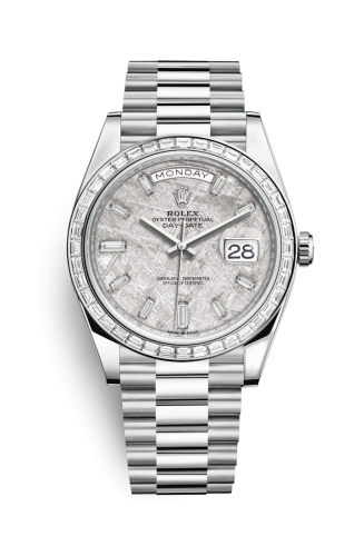 [228396tbr-0027] Day-Date 40 Platinum - Baguette / Meteorite - Baguette