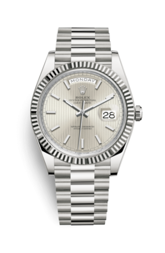 [228239-0001] Day-Date 40 White Gold / Stripe Motif