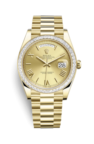 [228398tbr-0003] Day-Date 40 Yellow Gold - Baguette / Champagne - Roman