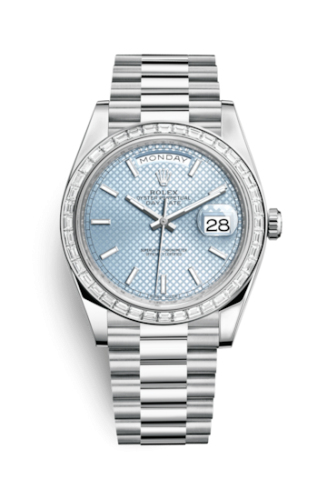 [228396tbr-0001] Day-Date 40 Platinum - Baguette / Ice Blue Diagonal