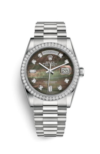 [118346-0026] Day-Date 36 Platinum Diamonds / President / Black MOP