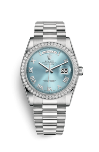 [118346-0023] Day-Date 36 Platinum Diamonds / President / Ice Blue Roman