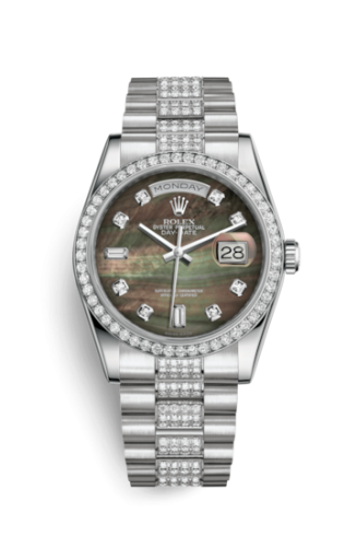 [118346-0074] Day-Date 36 Platinum Diamonds / President Diamonds / Black MOP