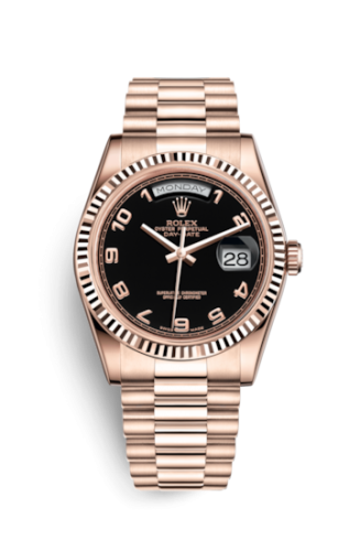 [118235f-0018] Day-Date 36 Everose Fluted / President / Black Arabic