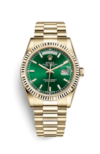 [118238-0419] Day-Date 36 Yellow Gold Fluted / President / Green