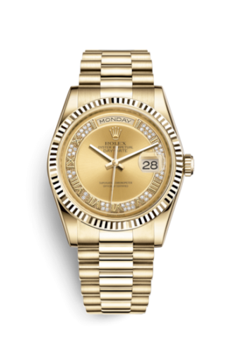 [118238-0126] Day-Date 36 Yellow Gold Fluted / President / Champagne Diamonds