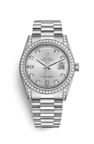 [118389-0078] Day-Date 36 White Gold Diamonds / President / Silver Diamonds Emeralds