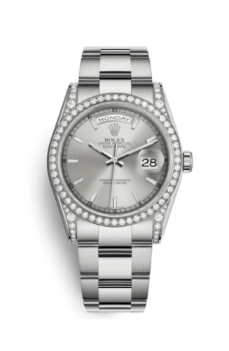 [118389-0076] Day-Date 36 White Gold Diamonds / Oyster / Silver