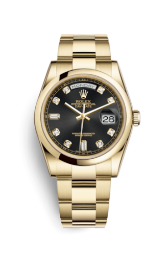 [118208-0085] Day-Date 36 Yellow Gold Domed / Oyster / Black Diamonds
