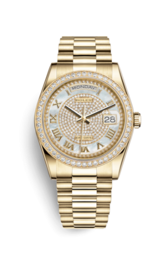 [118348-0040] Day-Date 36 Yellow Gold Diamonds / President Diamond / Paved Roman