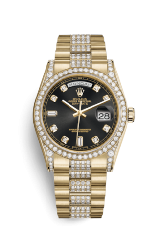 [118388-0079] Day-Date 36 Yellow Gold Diamonds / President Diamonds / Black Diamond