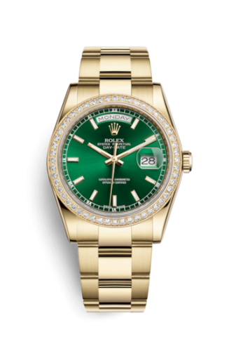 [118348-0225] Day-Date 36 Yellow Gold Diamonds / Oyster / Green