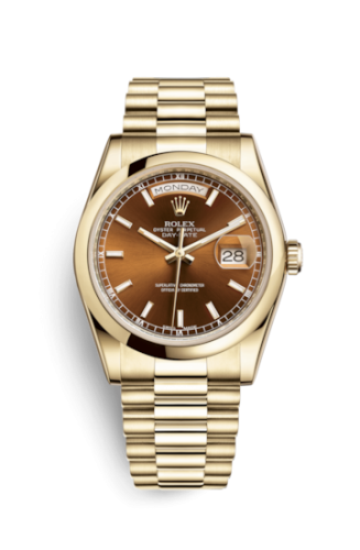 [118208-0348] Day-Date 36 Yellow Gold Domed / President / Cognac