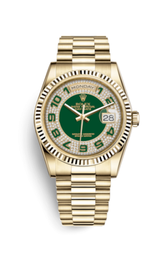 [118238-0237] Day-Date 36 Yellow Gold Fluted / President / Green Paved