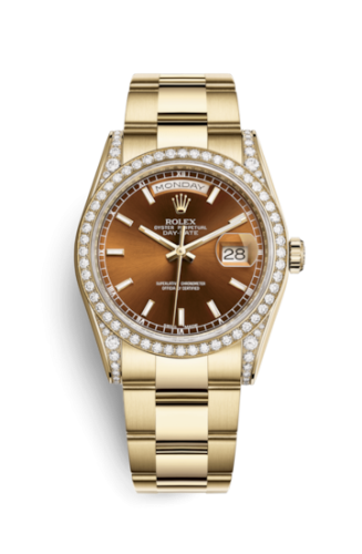 [118388-0194] Day-Date 36 Yellow Gold Diamonds / Oyster / Cognac