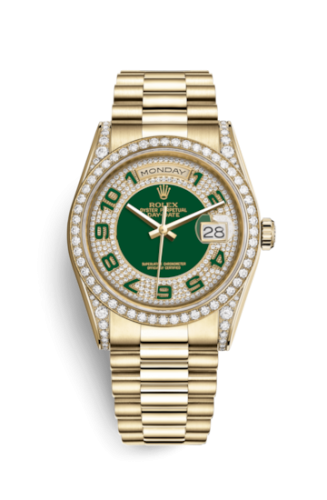 [118388-0053] Day-Date 36 Yellow Gold Diamonds / President / Green Paved