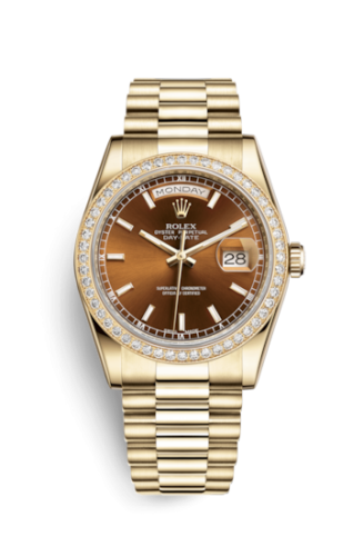 [118348-0160] Day-Date 36 Yellow Gold Diamonds / President / Cognac
