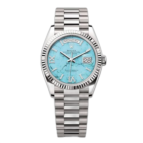 [128239-0044 (aka: M128239-0044)] Day-Date 36 White Gold - Fluted / Turquoise / President