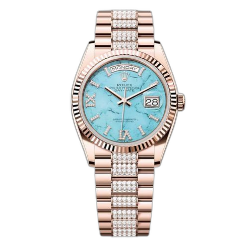 [128235-0065] Day-Date 36 Everose Gold - Fluted / Turquoise / President - Diamond