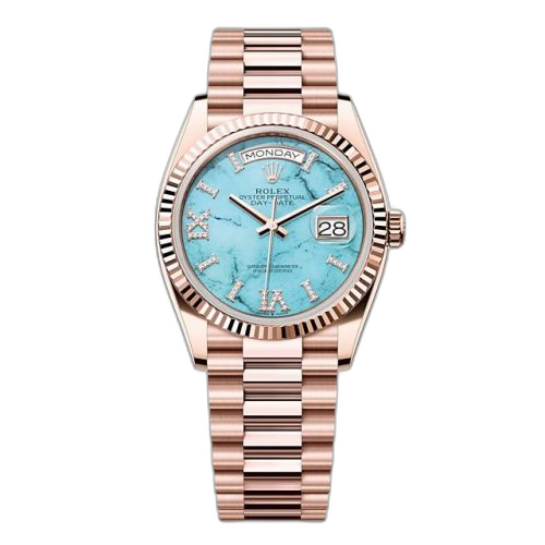 [128235-0064] Day-Date 36 Everose Gold - Fluted / Turquoise / President