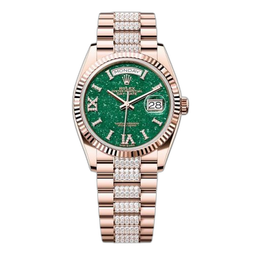 [128235-0069] Day-Date 36 Everose Gold - Fluted / Green Aventurine / President - Diamond