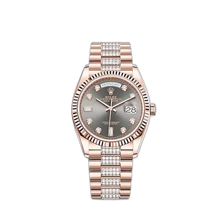 [128235-0051 (aka: M128235-0051)] Day-Date 36 Everose Gold / Fluted / Slate - Diamond / President - Diamond