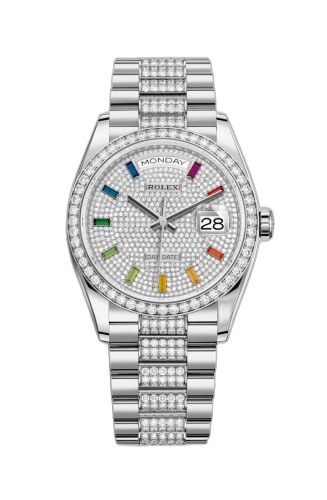 [128349RBR-0012] Day-Date 36 White Gold / Diamond / Paved-Rainbow / President-Diamond