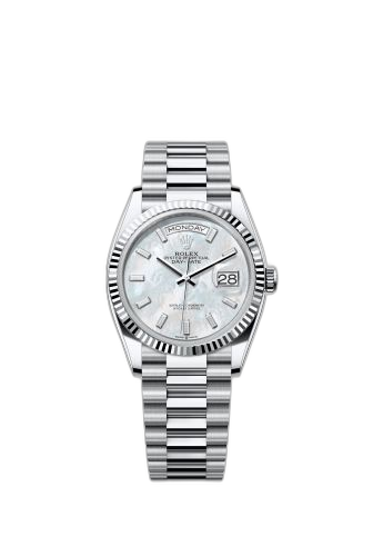 [128236-0021 (aka: m128236-0021)] Day-Date 36 Platinum - Fluted / MOP - Baguette / President