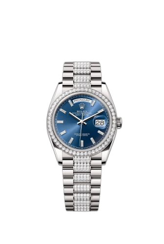 [128349RBR-0052 (aka: m128349rbr-0052)] Day-Date 36 White Gold - Diamond / Bright Blue - Baguette / President - Diamond