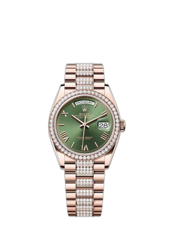[128345RBR-0086 (aka: m128345rbr-0086)] Day-Date 36 Everose Gold - Diamond / Green - Roman / President - Diamond