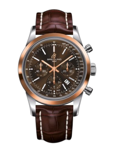 [UB015212.Q594.739P] Transocean Chronograph Stainless Steel Red Gold / Brown / Croco