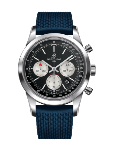 [AB015212/BF26/280S/A20S.1] Transocean Chronograph Stainless Steel / Reverse Panda / Rubber / Pin