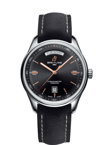 [A45340241B1X1] Premier Automatic Day & Date 40 Stainless Steel / Black / Nubuck Anthracite / Folding