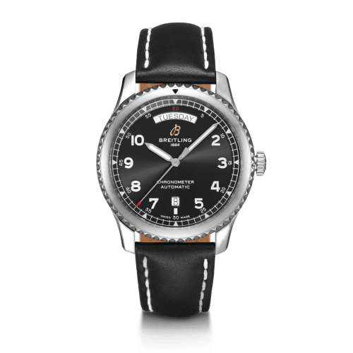 [A45330101B1X2] Navitimer 8 Automatic Day & Date 41 Stainless Steel / Black / Black Calf / Folding