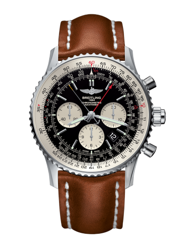 [AB031021/BF77/440X/A20D.1] Navitimer Rattrapante Stainless Steel / Black / Calf / Folding