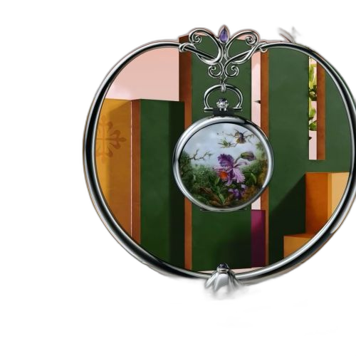 [992/144G] Pocket Watch Lepine White Gold / Orchids & Hummingbirds