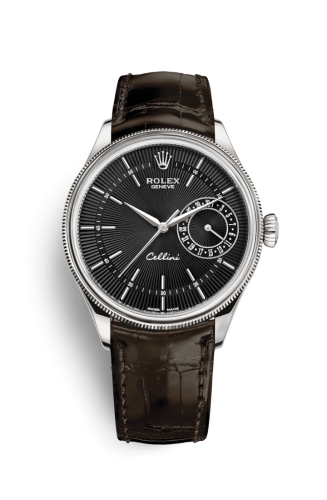 [50519-0014] Cellini Date White Gold / Black / Alligator Brown