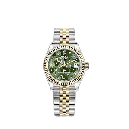 [278273-0032] Datejust 31 Stainless Steel / Yellow Gold / Fluted / Olive - Floral / Jubilee