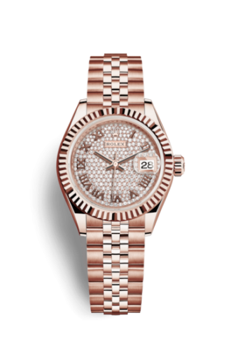 [279175-0024] Lady-Datejust 28 Everose Fluted / Jubilee/ Paved Roman