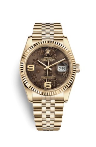 [116238-0081] Datejust 36 Yellow Gold Fluted / Jubilee / Chocolate Floral
