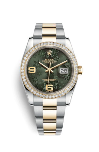 [116243-0006] Datejust 36 Rolesor Yellow Diamond / Oyster / Green Floral