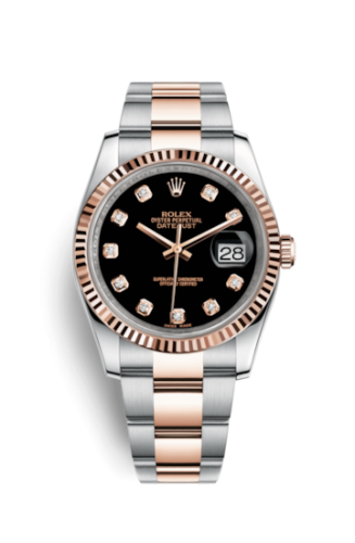 [116231-0071] Datejust 36 Rolesor Everose Fluted / Oyster / Black Diamond
