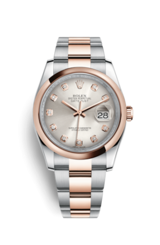 [116201-0080] Datejust 36 Rolesor Everose Domed / Oyster / Silver Diamond