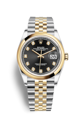 [126203-0021] Datejust 36 Stainless Steel / Yellow Gold / Smooth / Black Diamond / Jubilee