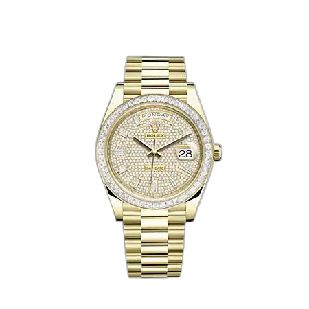 [228398TBR-0036] Day-Date 40 Yellow Gold - Baguette / Paved