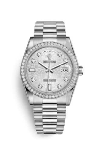 [118346-0050] Day-Date 36 Platinum Diamonds / President / Silver Computer