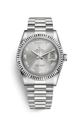 [118239-0082] Day-Date 36 White Gold Fluted / President / Grey Roman