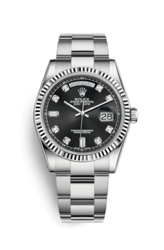 [118239-0099] Day-Date 36 White Gold Fluted / Oyster / Black Diamonds