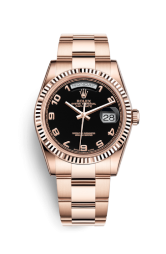 [118235f-0060] Day-Date 36 Everose Fluted / Oyster / Black Arabic