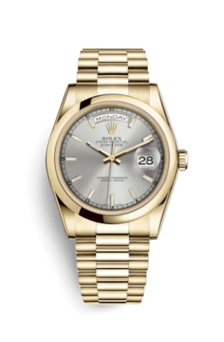 [118208-0066] Day-Date 36 Yellow Gold Domed / President / Silver